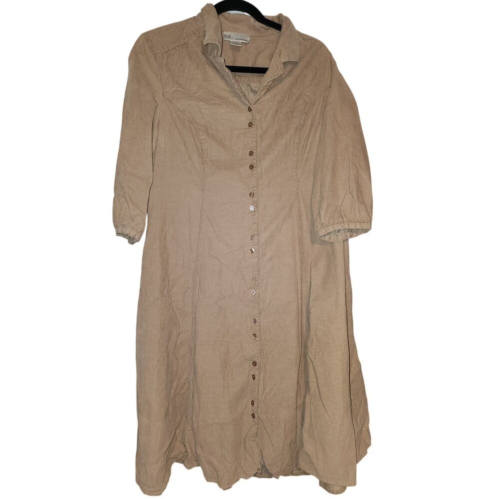 Chadwick's Real Comfort Tan Button Down Courduroy Shirt Dress Size 14P